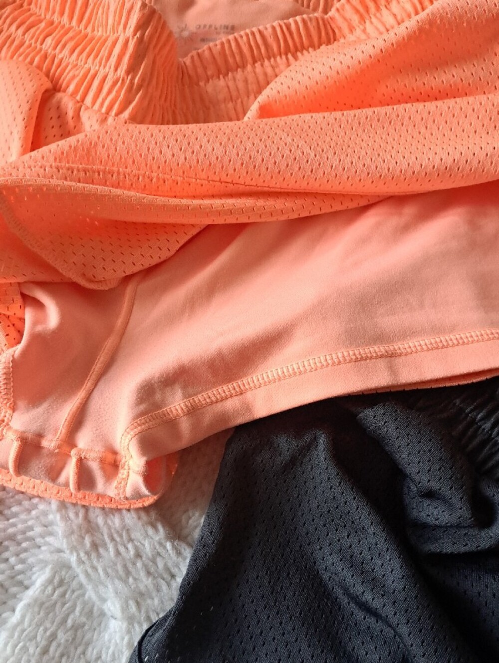 aerie Mesh Athletic Shorts in Neon Orange & Black - Picture 3 of 3